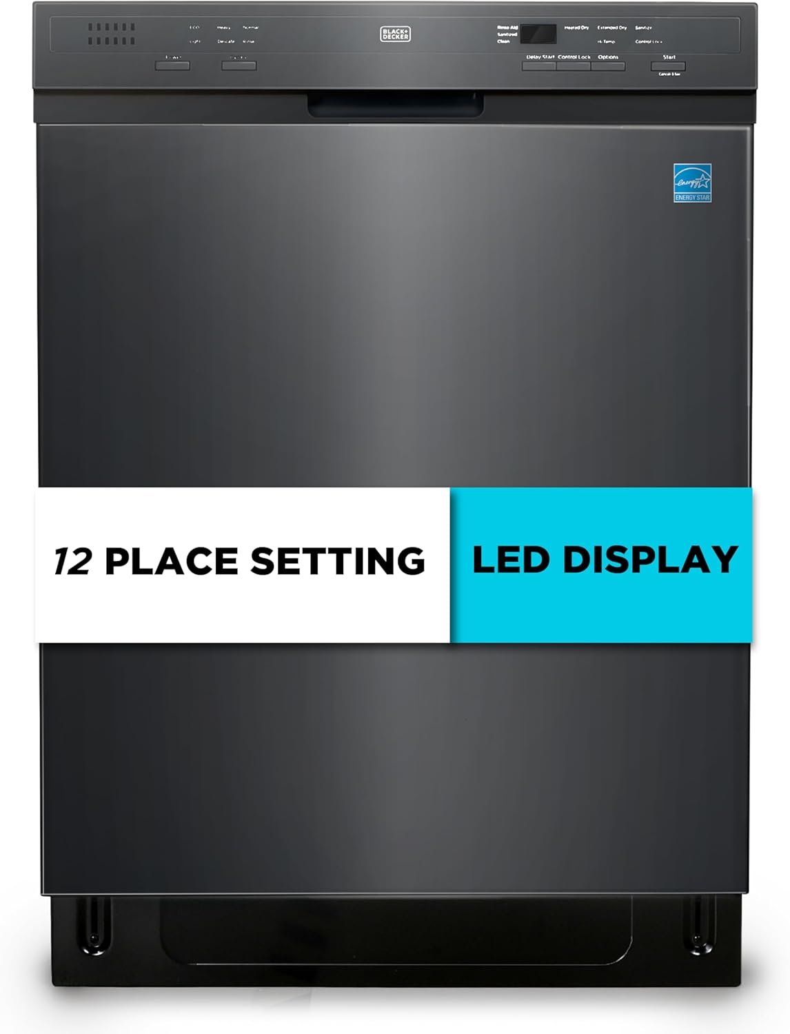 BLACK+DECKER 24" Built-In Dishwasher, 12-Place Setting Capacity with Stainless Steel Tub, Dish Washer with 6 Wash Programs, Low Noise, ENERGY STAR Certified, BDW200MB, Black
