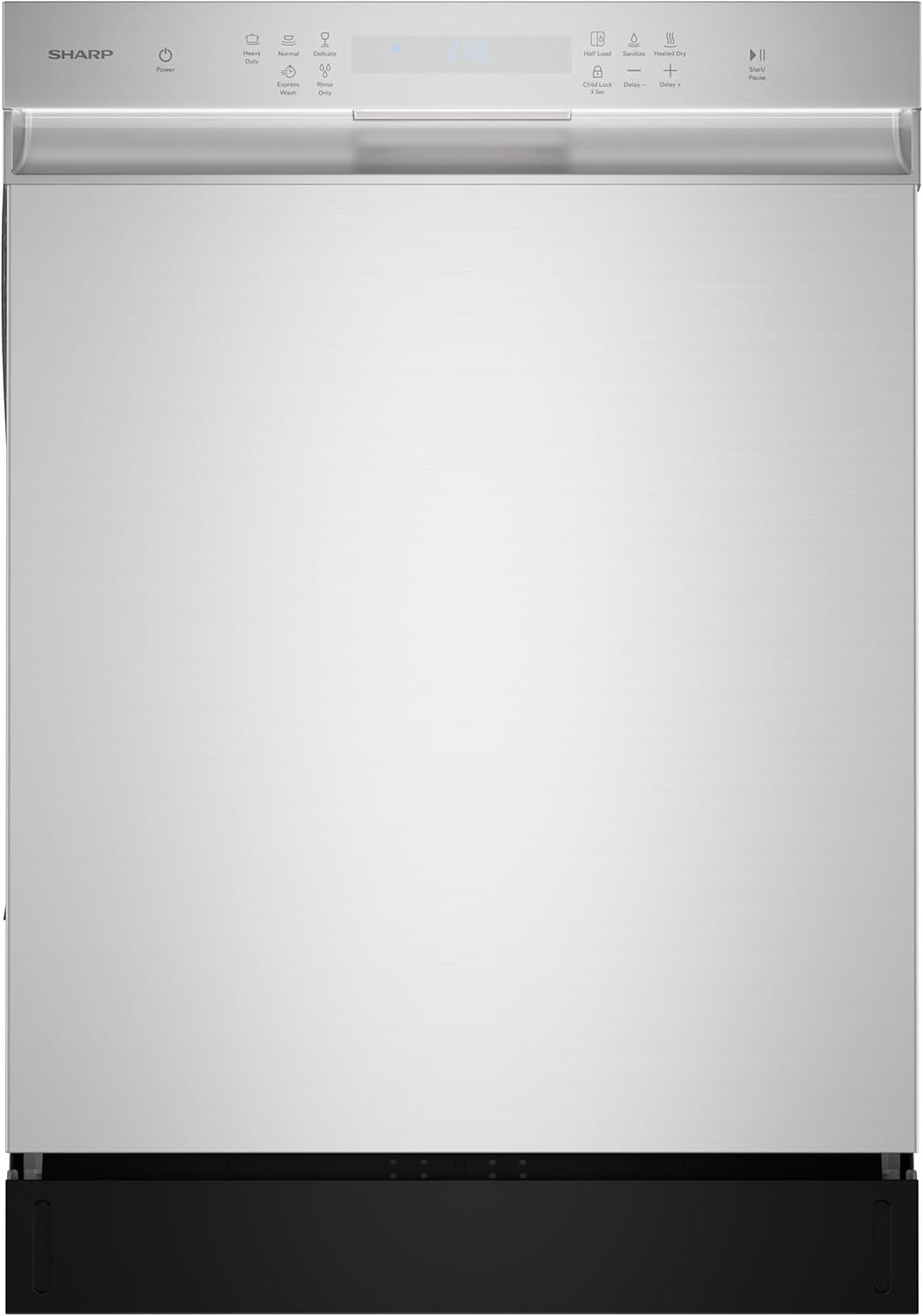 Sharp SDW6504MS Stainless Steel Dishwasher, 24-inch Pocket Handle, 52 dB, Hybrid Tub, 12 Place Settings, 5 Cycles, Heated Dry