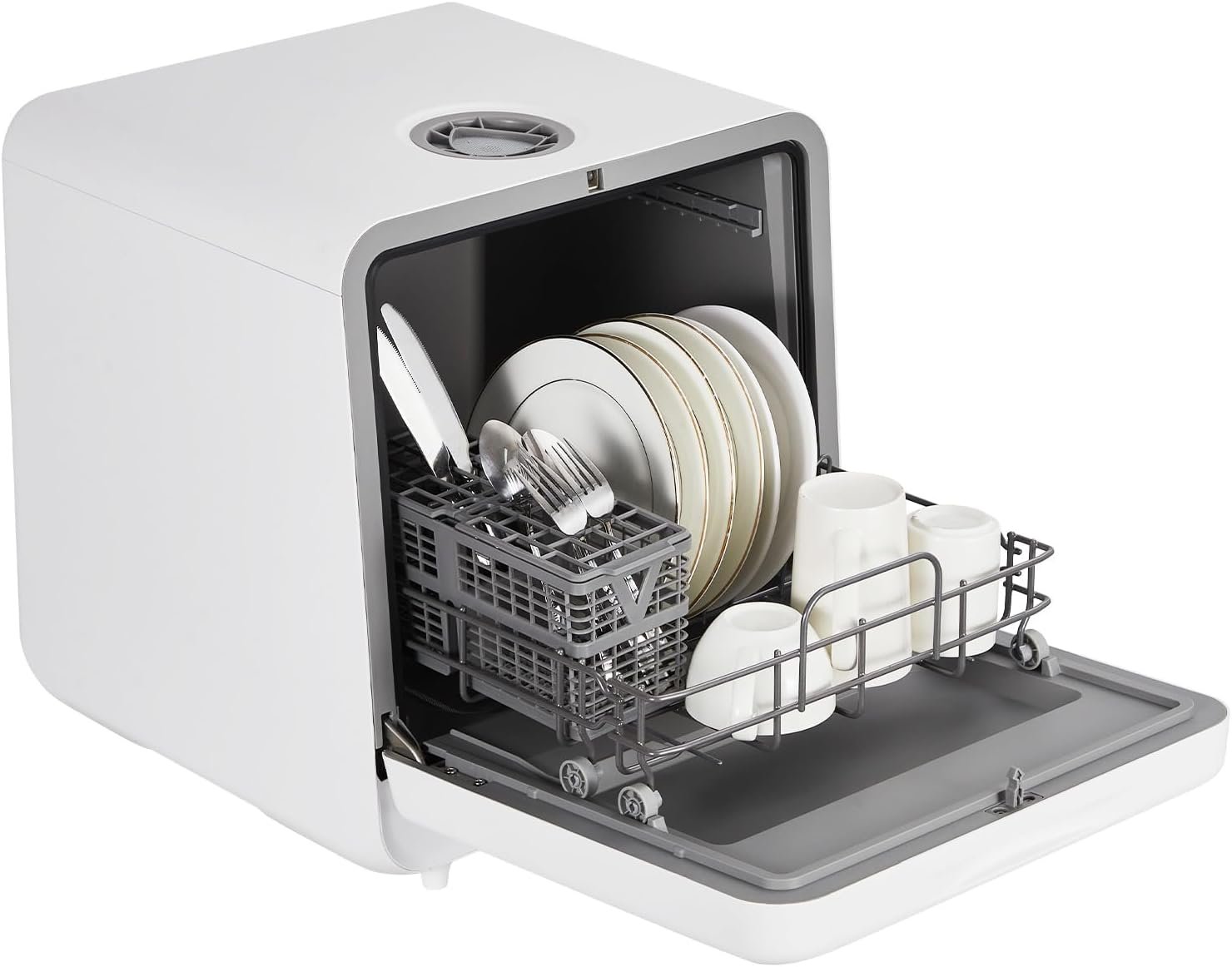 Countertop Dishwasher, Mini Dishwasher with Faucet & Manual Water Tank(5L) Modes Water Inlet, Compact with More Space Inside,6 Programs Ideal for RV & Apartments, No Hookup Needed