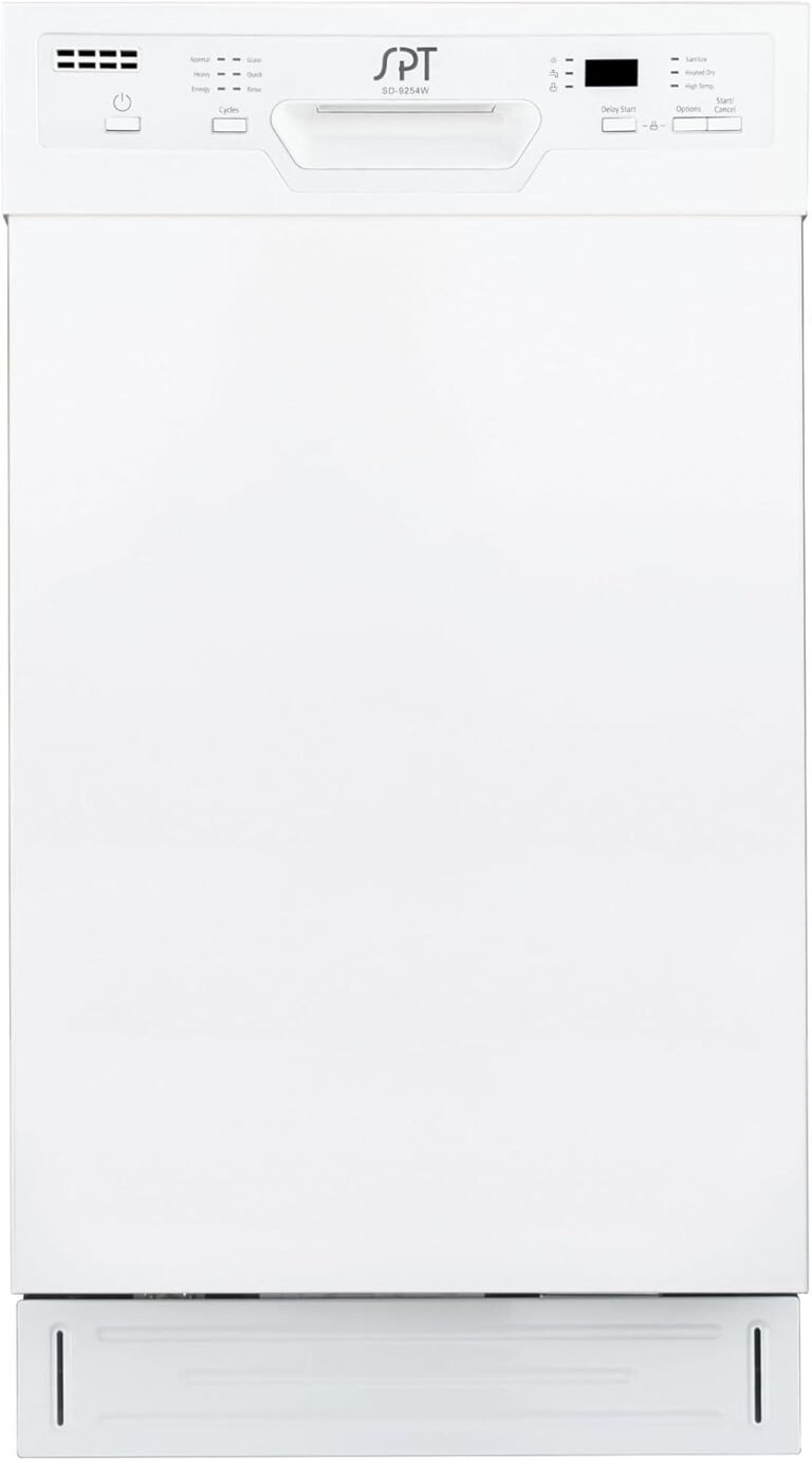 SPT SD-9254W 18″ Wide Built-In Dishwasher w/Heated Drying, ENERGY STAR, 6 Wash Programs, 8 Place Settings and Stainless Steel Tub – White