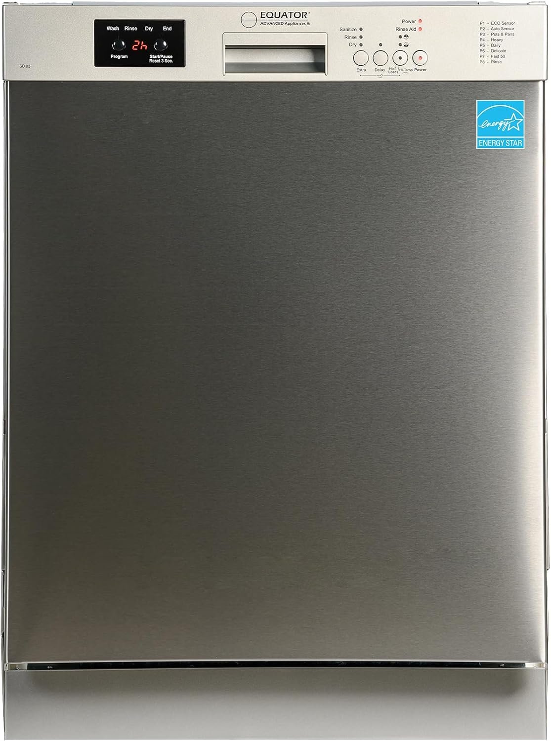 Equator24" Built in Dishwasher 14 Place Setting Wine Rack 8 Wash FAST 50 Delay1/2Load 110V E-Star ADA in Stainless