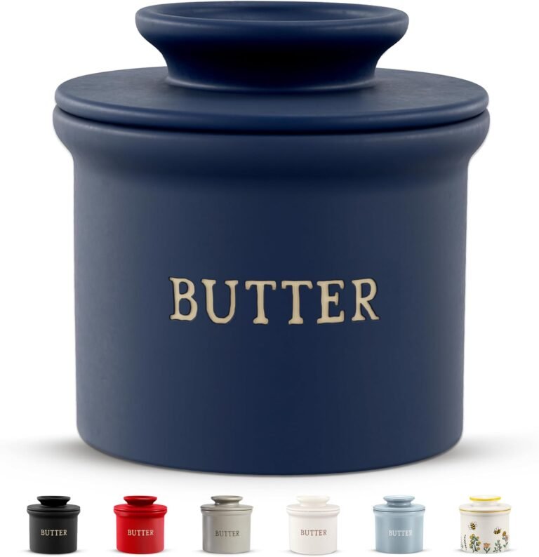 Kook Butter Crock with Lid, Soft Spreadable Butter, Ceramic French Butter Keeper to Leave On Counter with Water Line, Butter Dish, Home and Kitchen Decor, Perfect for Christmas Gift (Navy)