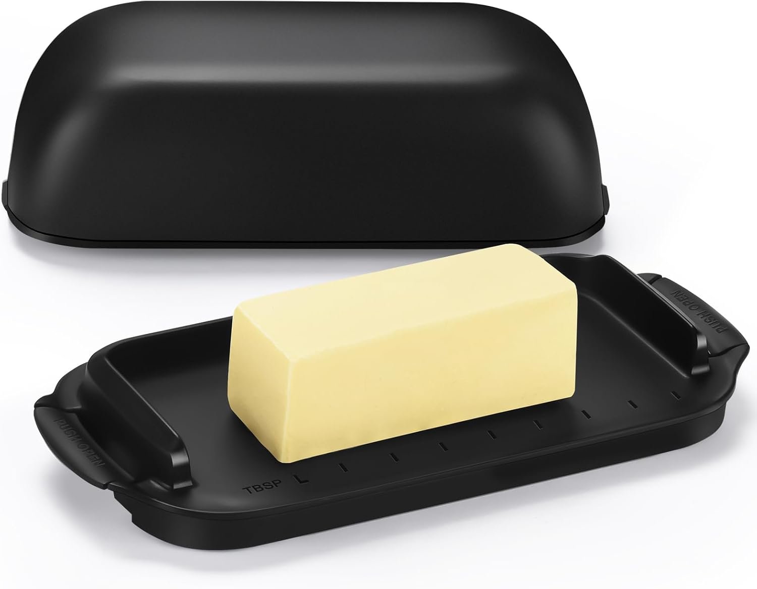 AONCO Butter Dish with Lid, Butter Container Holds for Countertop, Unbreakable Butter Keeper for Home Kitchen Decor, Perfect for East/West Coast Butter, BPA-free, Microwave/Dishwasher Safe (Black)