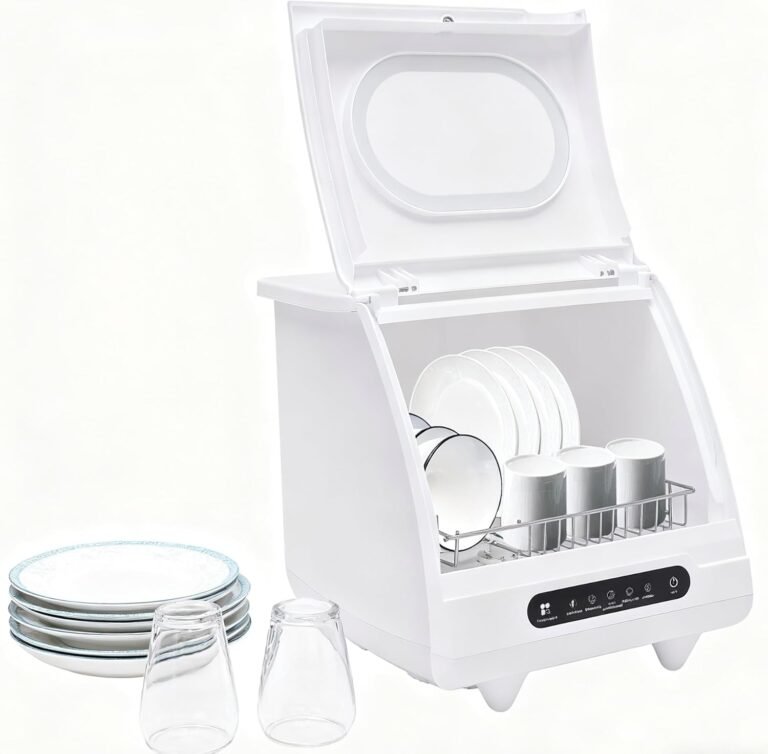 Portable Countertop Dishwasher, 800W 110V Dishwasher with 5 Modes & 360° Rotation Flushing, Water-Saving and Low Noise Dish-Washing Machine for Homes Apartments Campers Rvs