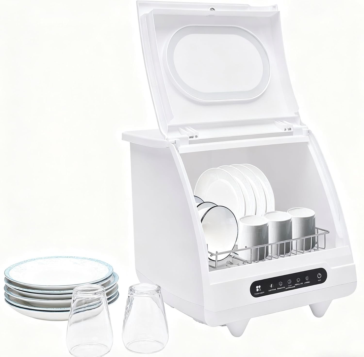 Portable Countertop Dishwasher, 800W 110V Dishwasher with 5 Modes & 360° Rotation Flushing, Water-Saving and Low Noise Dish-Washing Machine for Homes Apartments Campers Rvs