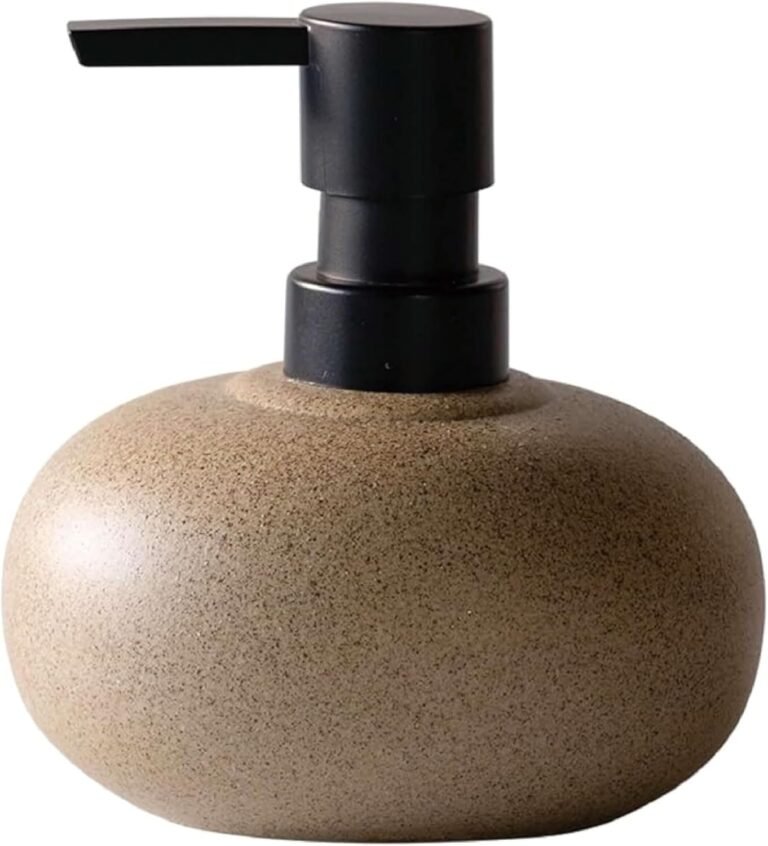 10oz Ceramic Hand Soap Dispenser, Elegant Liquid Soap Dispenser for Bathroom Countertop, Heavy & Sturdy Dish Soap Dispenser for Kitchen (Light Brown)